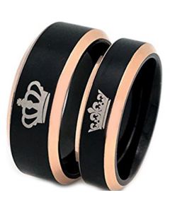 COI Tungsten Carbide Black Rose King Queen Crown Ring-TG4651
