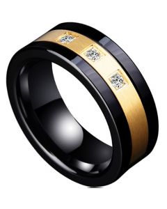 *COI Tungsten Carbide Black Gold Tone Ring With Zirconia-TG3942AA