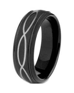 COI Black Tungsten Carbide Infinity Step Edges Ring - TG4534