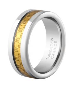 COI Tungsten Carbide Ring With Gold Tone Carbon Fiber-TG4202