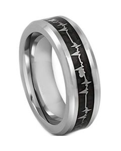 *COI Tungsten Carbide Heartbeat & Heart Ring With Carbon Fiber-4311