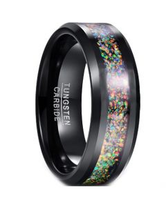 COI Black Tungsten Carbide Crushed Opal Beveled Edges Ring-4352