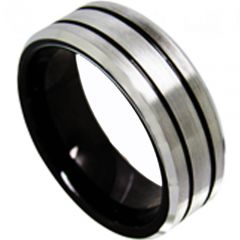 COI Tungsten Carbide Double Grooves Beveled Edges Ring-4423