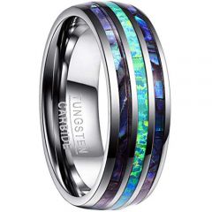 COI Tungsten Carbide Crushed Opal & Abalone Shell Dome Court Ring-4445