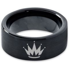 COI Black Tungsten Carbide King Crown Pipe Cut Ring-4606
