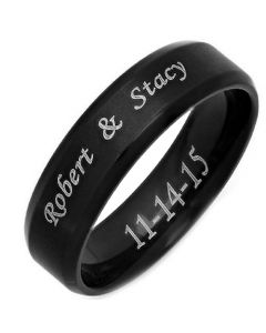 COI Black Tungsten Carbide Ring With Custom Names Engraving-TG4686