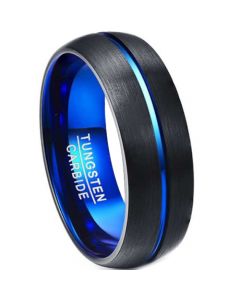 COI Tungsten Carbide Black Blue Center Groove Ring-TG4745