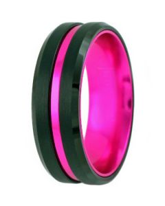 COI Tungsten Carbide Black Purple Center Groove Ring-TG5098