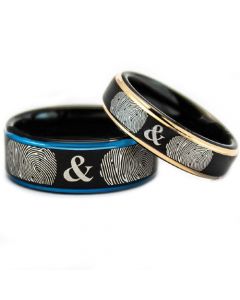 COI Tungsten Carbide Blue/Rose Custom Fingerprint Ring-TG5135