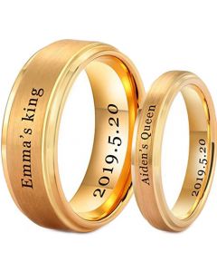*COI Gold Tone Tungsten Carbide King Queen Ring With Custom Name Engraving-TG5201
