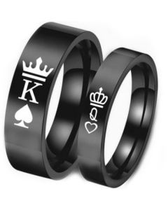 **COI Black Tungsten Carbide King Queen Crown Ring-TG5202