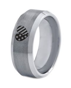 COI Tungsten Carbide America Heart Beveled Edges Ring-5331