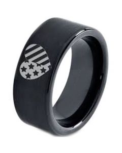 COI Black Tungsten Carbide America Heart Pipe Cut Flat Ring-5333