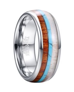 COI Tungsten Carbide Deer Antler Turquoise Wood Dome Court Ring-TG5464