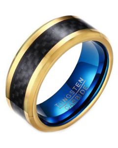 *COI Tungsten Carbide Blue Gold Tone Ring With Carbon Fiber-5465