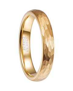 COI Gold Tone Tungsten Carbide 4mm Hammered Ring-5478