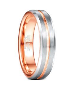 COI Tungsten Carbide Rose Silver Center Groove Beveled Edges Ring-5484