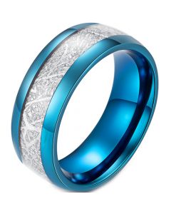COI Blue Tungsten Carbide Dome Court Ring With Meteorite-5593