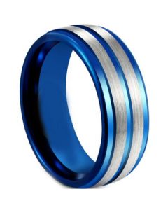 COI Tungsten Carbide Blue Silver Step Edges Ring-5614