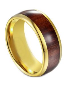 COI Gold Tone Tungsten Carbide Dome Court Ring With Wood-5616