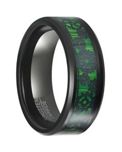 COI Black Tungsten Carbide Gears Beveled Edges Ring With Green Carbon Fiber-5649
