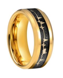 COI Gold Tone Tungsten Carbide Heartbeat Ring With Carbon Fiber-5660