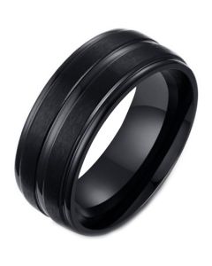 *COI Black Tungsten Carbide Center Groove Ring-TG3406BB