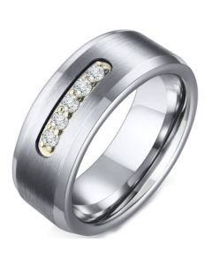 COI Tungsten Carbide Beveled Edges Ring With Cubic Zirconia-5729