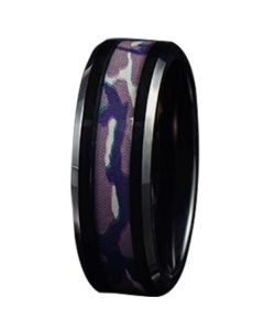 COI Black Tungsten Carbide Camo Beveled Edges Ring-5783