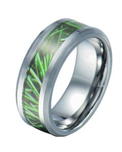 COI Tungsten Carbide Green Camo Beveled Edges Ring-5784
