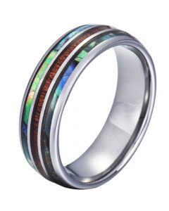 COI Tungsten Carbide Abalone Shell and Wood Dome Court Ring-5785