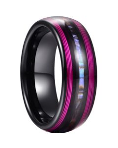 *COI Tungsten Carbide Black Purple Ring With Abalone Shell-5939