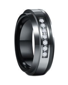 *COI Tungsten Carbide Black Silver Ring With Cubic Zirconia-6009