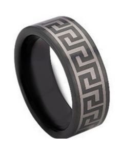 COI Black Tungsten Carbide Greek Key Pipe Cut Flat Ring-TG673