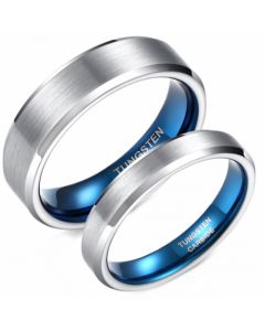 **COI Tungsten Carbide Blue Silver Beveled Edges Ring-6955CC
