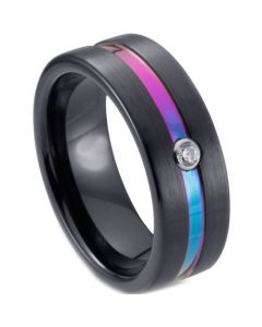 **COI Black Tungsten Carbide Rainbow Pride Center Groove Pipe Cut Flat Ring-7057CC