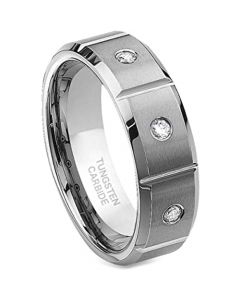 **COI Tungsten Carbide Grooves Beveled Edges Ring With Cubic Zirconia-7144AA