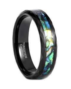 **COI Black Tungsten Carbide Faceted Ring With Abalone Shell-7219AA