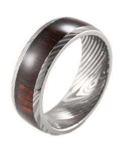 **COI Tungsten Carbide Damascus Dome Court Ring With Wood-7288BB