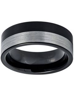 **COI Tungsten Carbide Black Silver Pipe Cut Flat Ring-7309