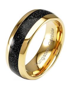 **COI Gold Tone Tungsten Carbide Black Meteorite Dome Court Ring-7313