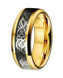 **COI Gold Tone Tungsten Carbide Dragon Beveled Edges Ring-7316