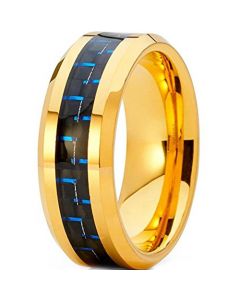 **COI Gold Tone Tungsten Carbide Beveled Edges Ring With Carbon Fiber-7321