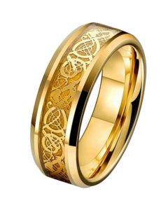 **COI Gold Tone Tungsten Carbide Dragon Beveled Edges Ring-7325
