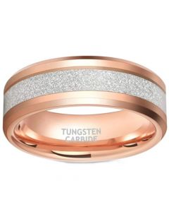 **COI Rose Tungsten Carbide Beveled Edges Ring With Meteorite-7364BB