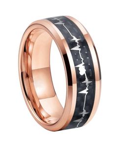 **COI Rose Tungsten Carbide Heartbeat Beveled Edges Ring With Carbon Fiber-7365BB