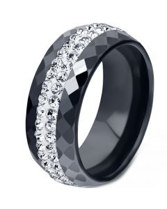 **COI Black/White High Tech Ceramic Faceted Ring With Cubic Zirconia-7495CC