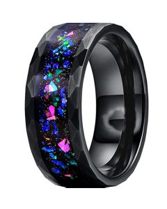 **COI Black Tungsten Carbide Crushed Opal Faceted Ring-7503BB