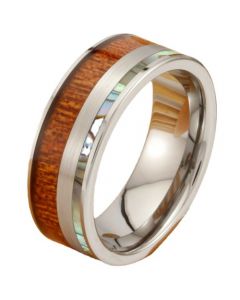 **COI Tungsten Carbide Abalone Shell & Wood Ring-7579BB