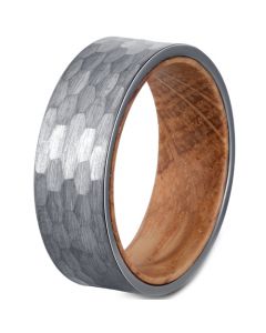 **COI Tungsten Carbide Hammered Ring With Wood-7662BB